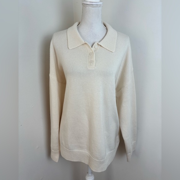 Parke Cashmere and Wool Polo Sweater In Cream Size L/XL - Picture 2 of 14